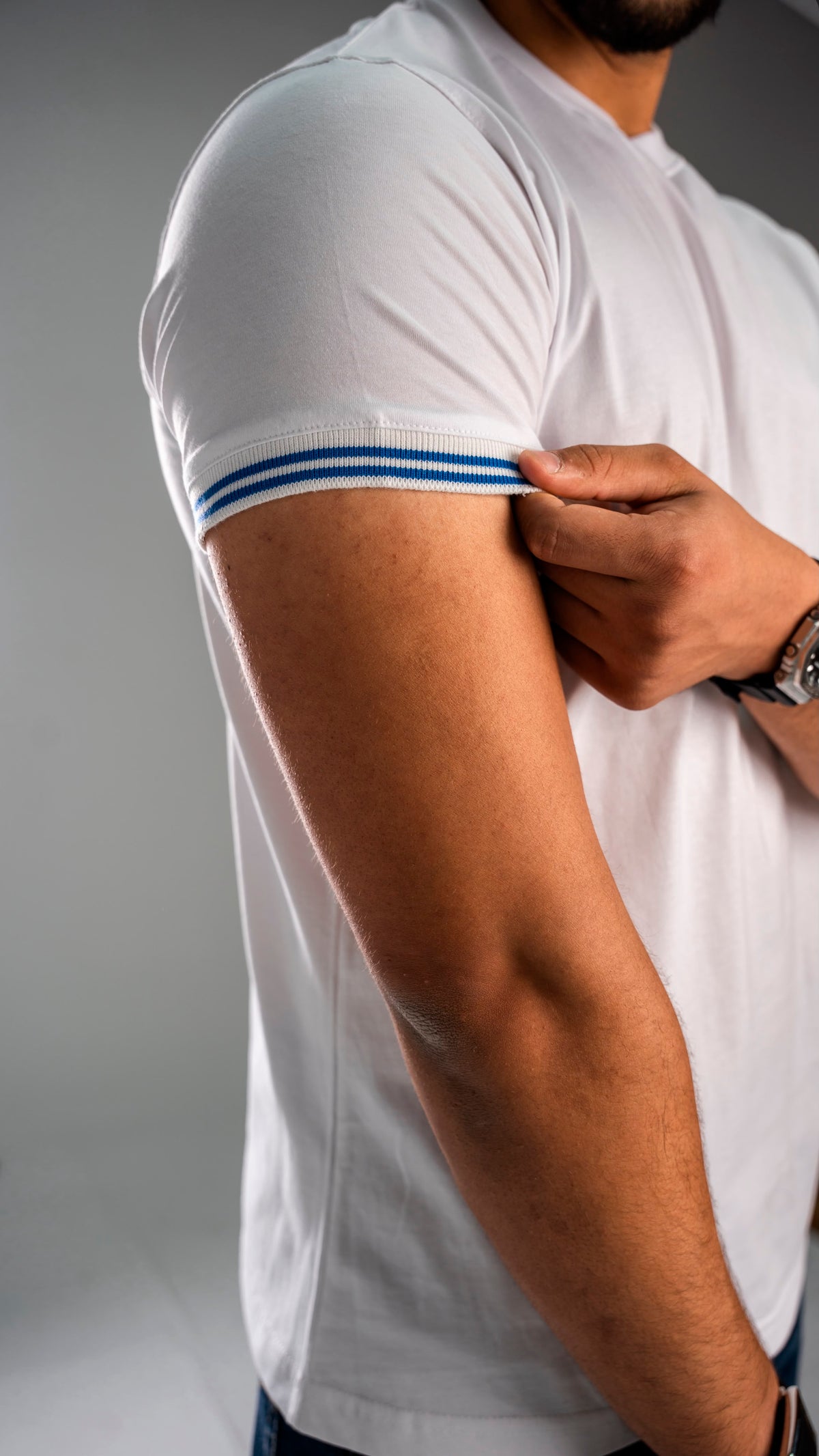 Contrast Tee — White / Blue