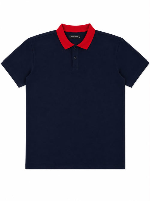 Contrast Polo — Navy/Red