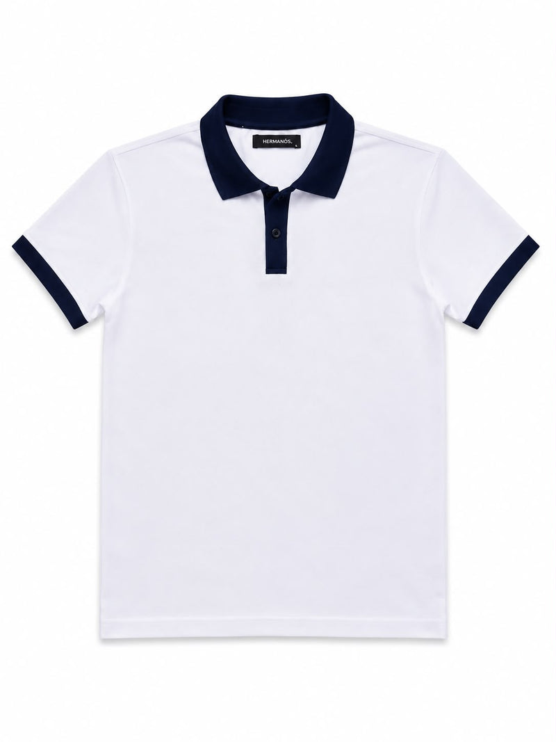 Contrast Polo — White/Navy