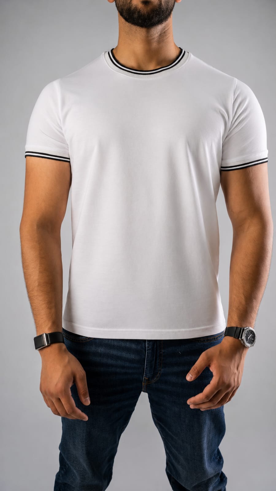Contrast Trim Tee — White / Black
