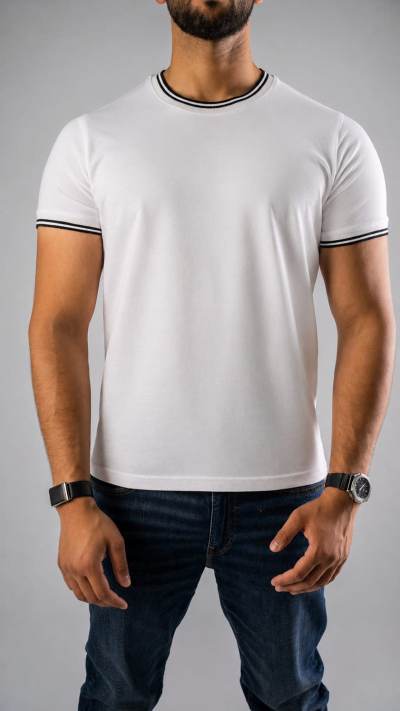 Contrast Trim Tee — White / Black