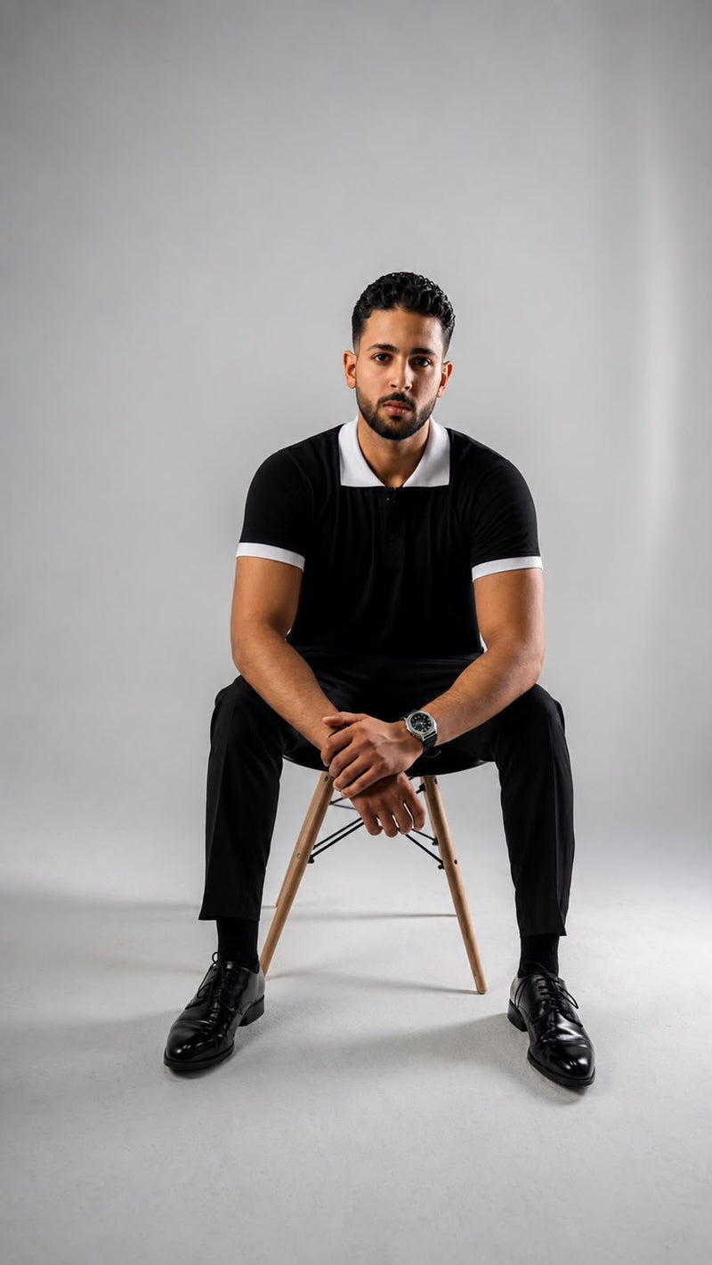 Contrast Polo — Black/White
