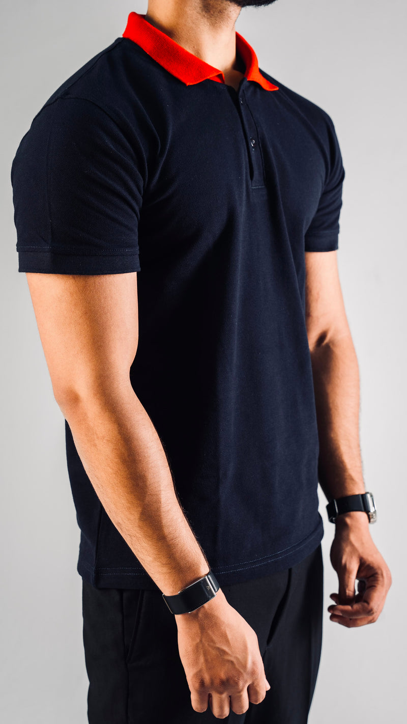 Contrast Polo — Navy/Red